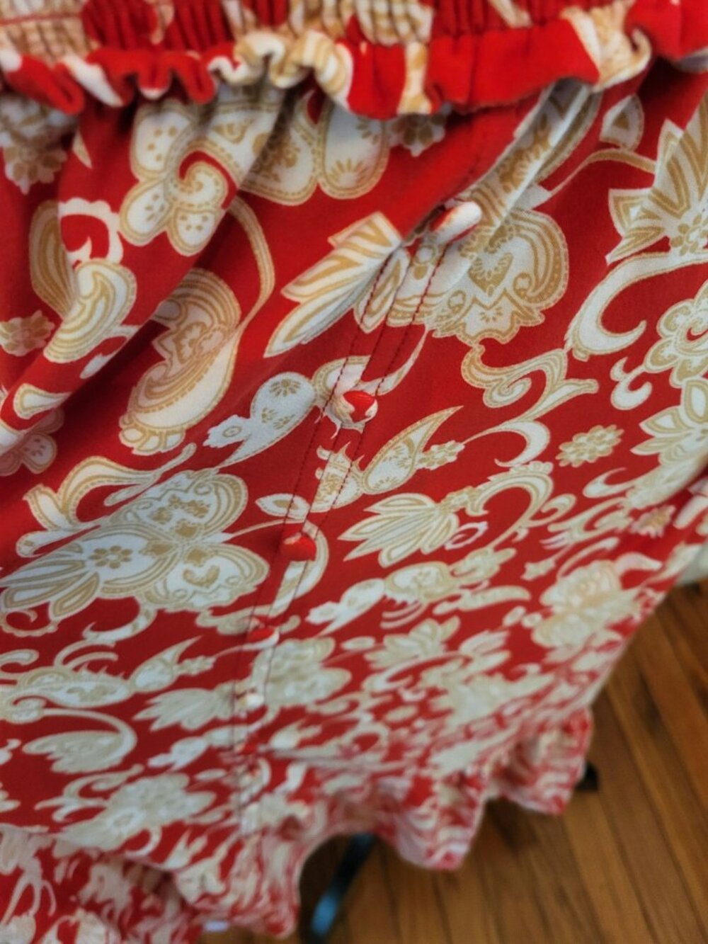 Derek Heart Red Peasant Dress High Low XL Stretch Ruffle Boho Travel Vacation - Picture 7 of 11